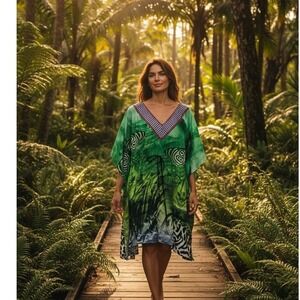 Jovie Caftan Womens OS Boho Tropical Hippie Festival MuuMuu Cover Up